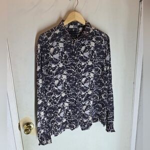 AllSaints Shirt Mens Relaxed Gray Beige Floral Lightweight Viscose